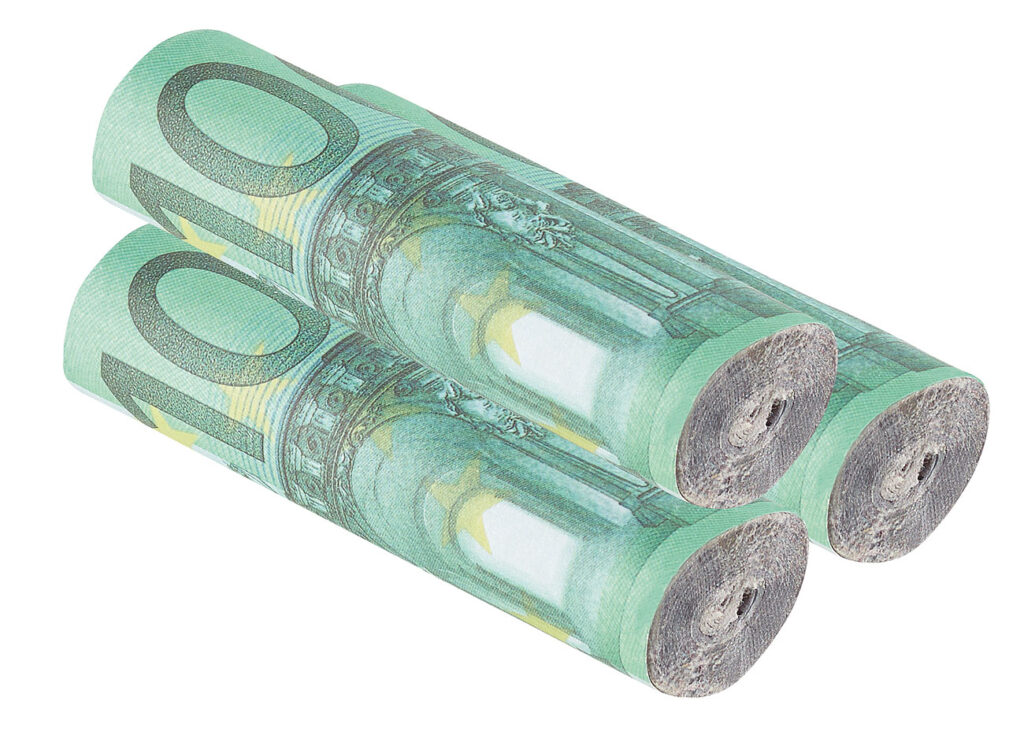 3er-Set Feuer-Anzünder im Geldschein-Rollen-Look, 100-Euro-Optik