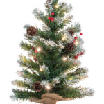 Deko-Weihnachtsbaum mit 30 LEDs, Pinienzapfen und Eibenbeeren, 60 cm