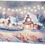 Wandbild „Winterdorf“ mit LED-Beleuchtung, 40 x 30 cm