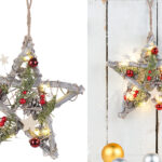 Deko-LED-Stern aus Nussholz mit echten Pinienzapfen, handgefertigt