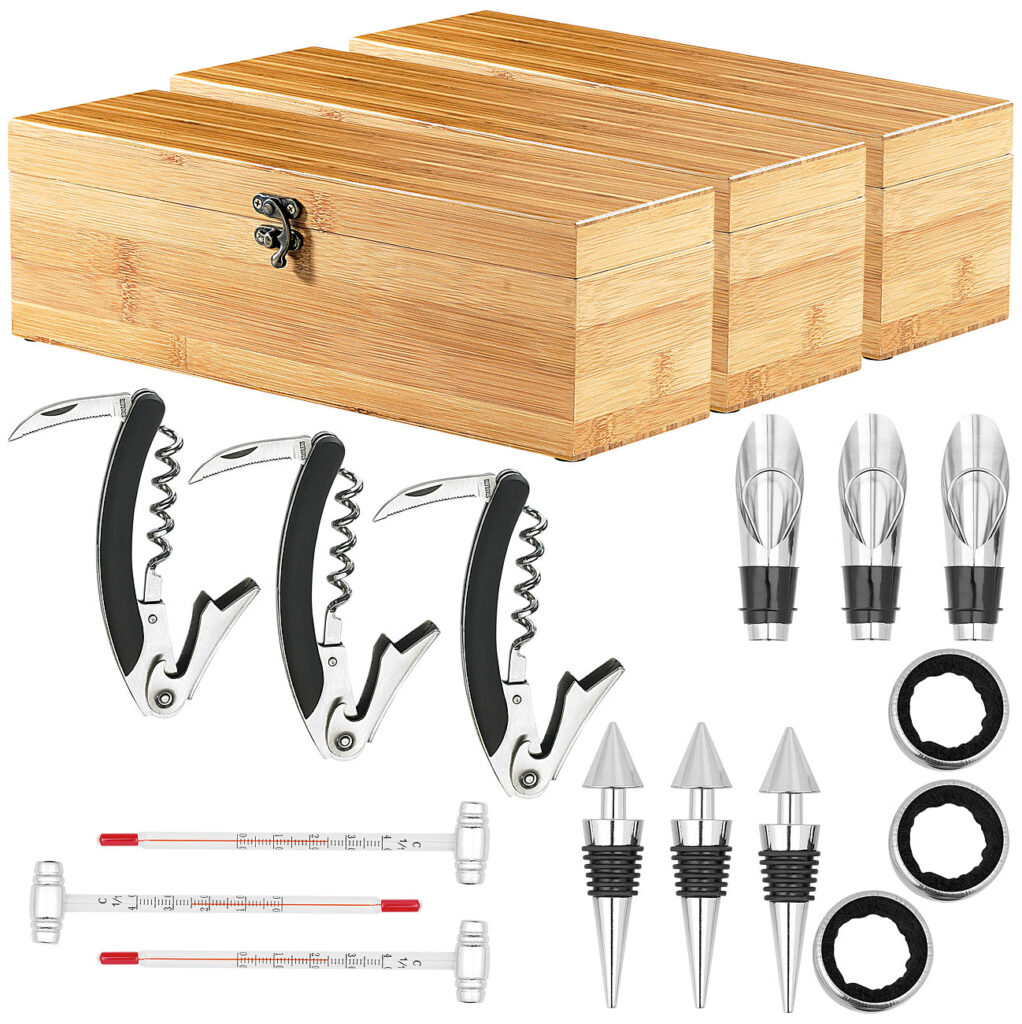 3x 5-teiliges Sommelier-Set in edler Geschenkbox für 1 Weinflasche