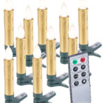10er-Set LED-Weihnachtsbaum-Kerzen mit Fernbedienung und Timer, gold