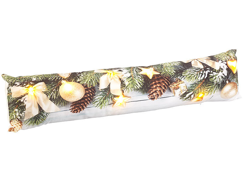 Zugluftstopper-Deko-Kissen mit Weihnachts-Motiv, 7 LEDs, 90x 20 cm