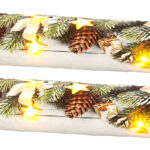 2er-Set Zugluftstopper-Deko-Kissen, Weihnachts-Motiv, 7 LEDs, 90 x 20 cm