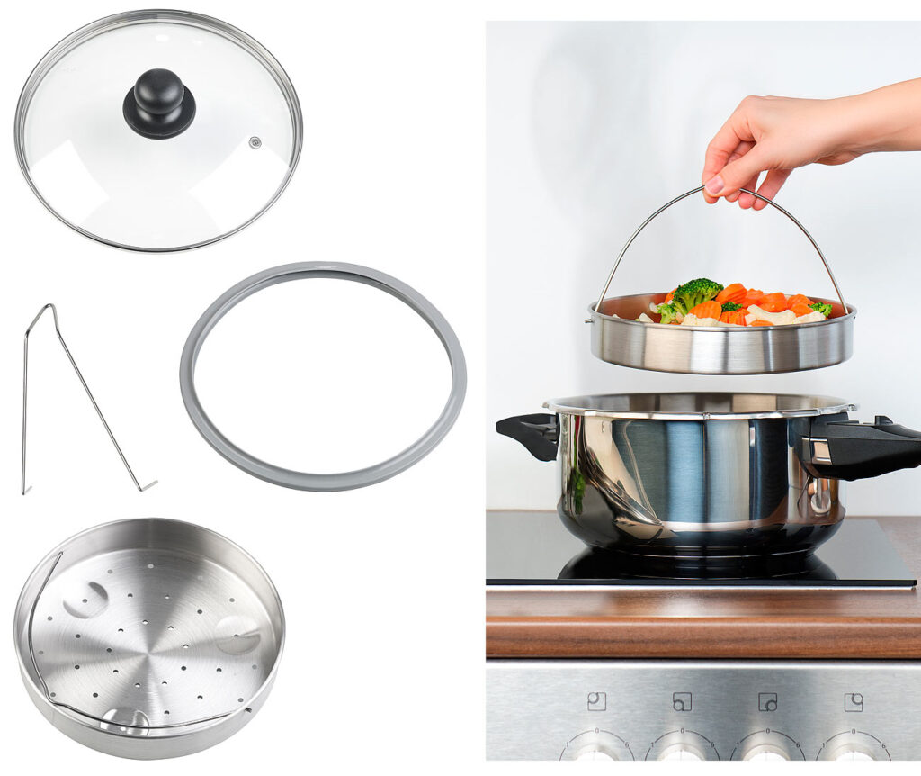 4-teiliges Edelstahl-Dampfgar-Einsatz-Set für Schnellkochtöpfe