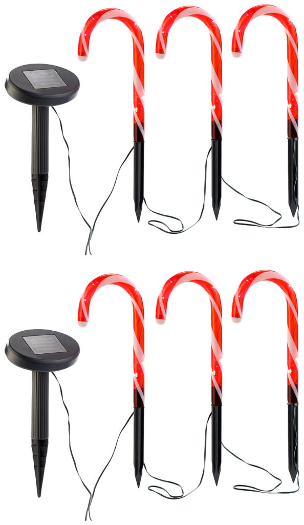 Solar-LED-Gartenstecker „Zuckerstangen“, IP33, im 6er-Set