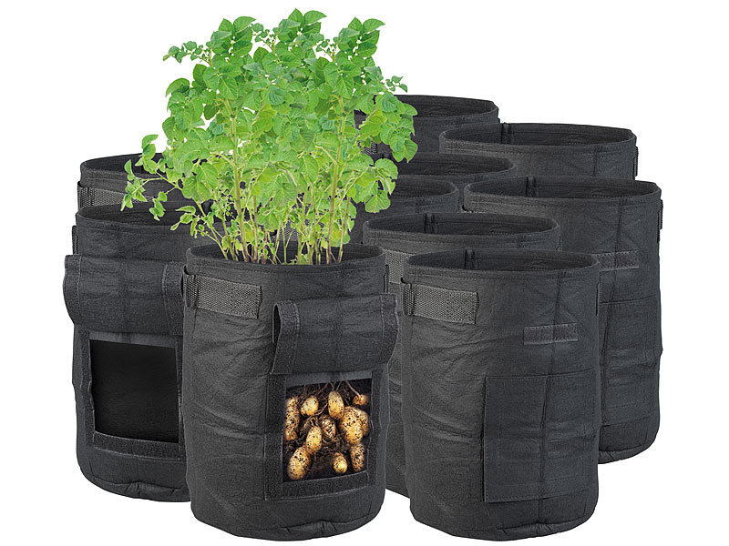 10er-Set Pflanzen-Wachstumssäcke, je 10 l, Tragegriffe, Sichtfenster