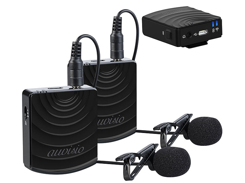 2er-Set Funkmikrofon mit Empfänger für 3,5-mm-Klinkenanschluss, 2,4 GHz, 25 m