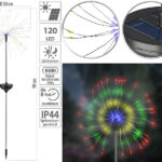 2er-Set Garten-Solar-Lichtdekos mit Feuerwerk-Effekt, 120 bunte LEDs, IP44