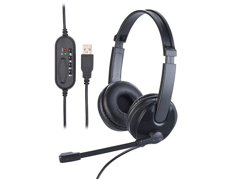 USB-On-Ear-Stereo-Headset für den PC, mit Kabel-Fernbedienung