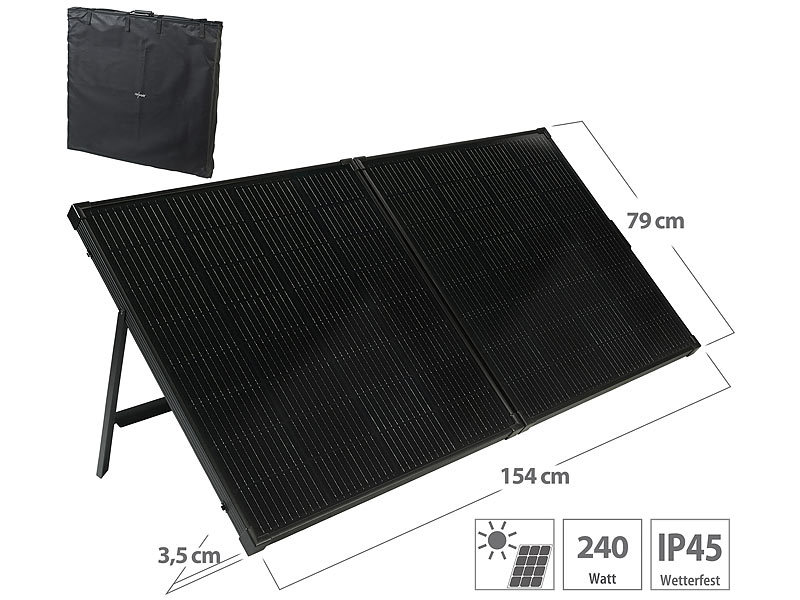 Faltbares Solarpanel mit monokristallinen Zellen, 240 Watt, schwarz