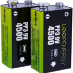 2er-Set LoopEnergy Li-Ion-Akku 9 V Block mit USB-C, 500 mAh / 4500 mWh