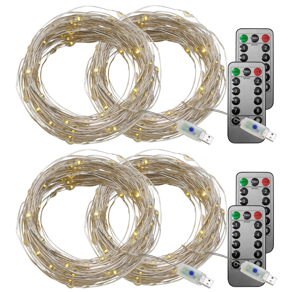 4er-Set USB-LED-Lichterdraht, 100 LEDs, 8 Modi, 10 m, warmweiss