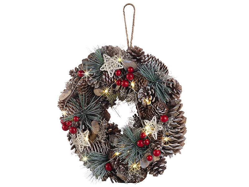 Advents- und Weihnachtskranz mit LED-Beleuchtung in rot, Ø 30 cm