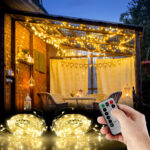 2er-Set LED-Lichtervorhang, 300 LEDs, Fernbedienung, 3 x 3 m, warmweiss