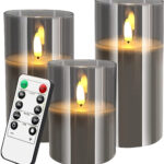 3er-Set LED-Echwachskerzen in grauen Acrylgläsern, 3 Grössen