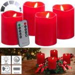 4er-Set flackernde LED-Adventskerzen mit Fernbedienung, dimmbar, rot