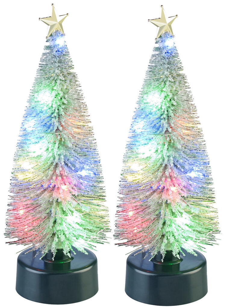 2er-Set bunte LED-Weihnachtsbäume mit Batteriebetrieb, je 25 cm hoch
