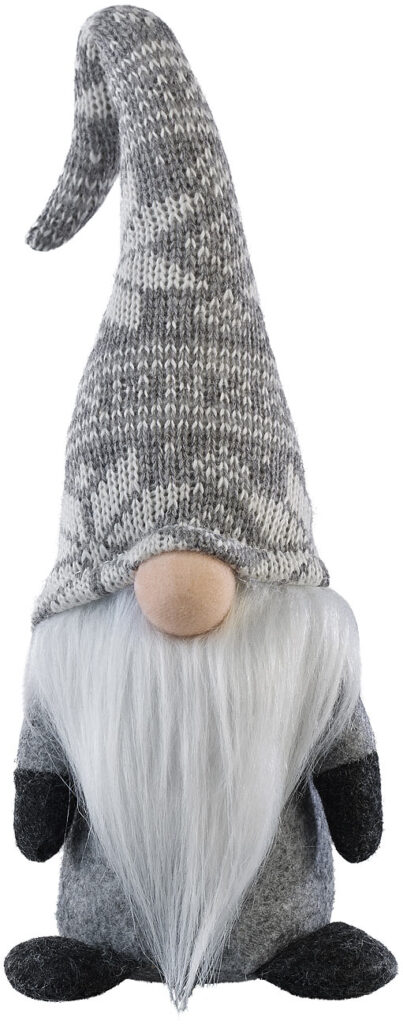 Deko-Wichtel mit leuchtender Nase, batteriebetrieben, 34 cm hoch, grau