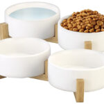 2er-Set Doppel-Futter- & Trinknapf, Keramik, Bambus-Ständer, je 400 ml