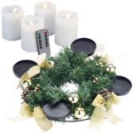 Adventskranz mit goldfarbenem Schmuck, inkl. LED-Kerzen in weiss Adventskranz mit goldfarbenem Schmuck, inkl. LED-Kerzen in weiss