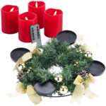 Adventskranz mit goldfarbenem Schmuck, inkl. LED-Kerzen in rot