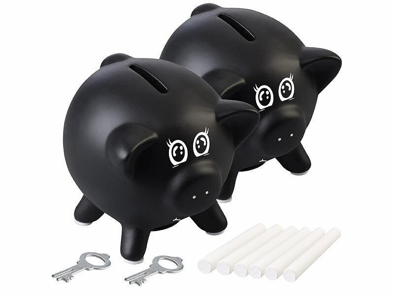 2er-Set Keramik Sparschwein zum um Beschriften, Kreide, Schlüssel