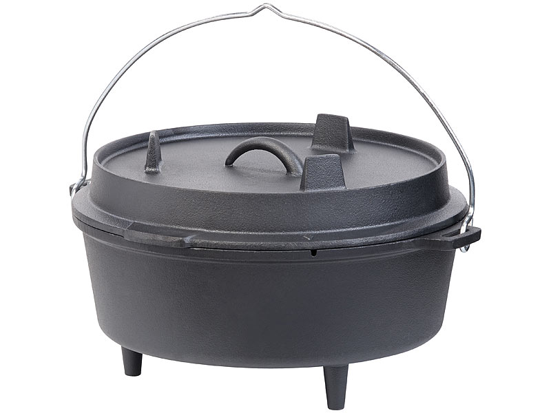 Dutch Oven aus Gusseisen mit Standfüssen, 2in1-Deckel & -Pfanne, 6 l