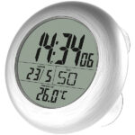 Digitale Badezimmer-Funk-Wanduhr mit Thermometer, Alu-Rahmen, IP24