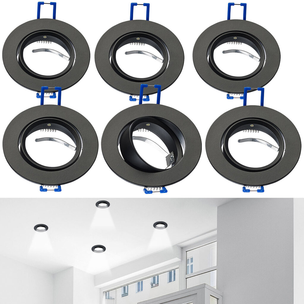 6er-Set Einbaustrahler-Rahmen, einstellbarer Abstrahlwinkel, schwarz