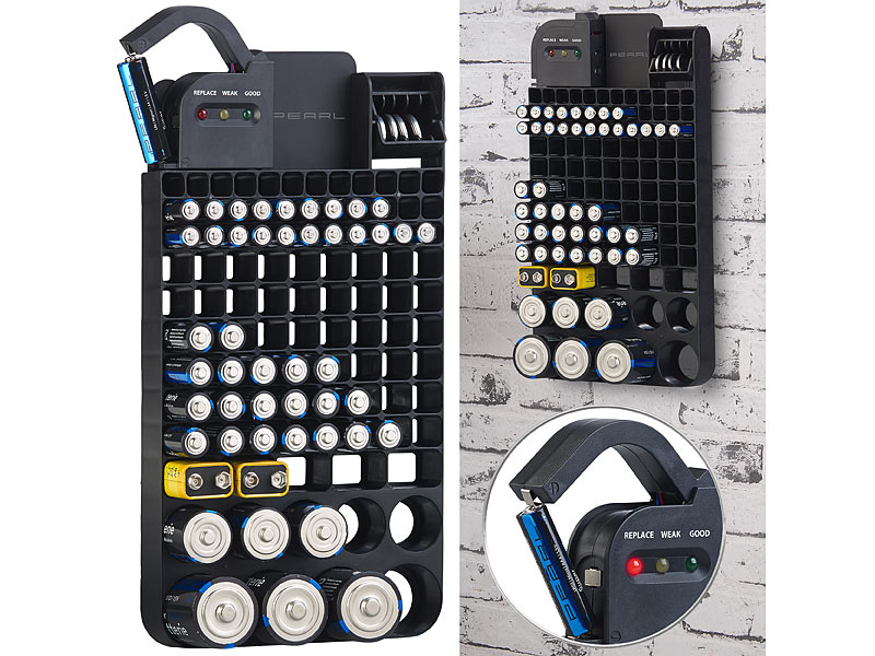 2in1-Batterie Organizer für 110 Batterien, mit Batterie-Tester