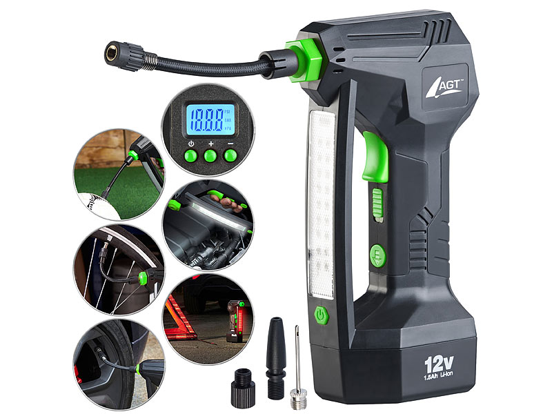 Akku-Kompressor-Luftpumpe für Reifen, Bälle uvm., LED, bis 150 psi