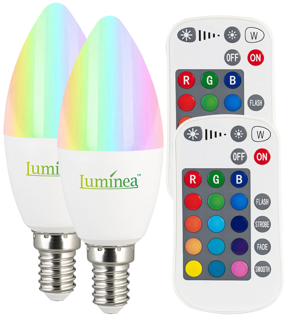 2er-Set LED-Kerzen E14, RGBW, 4,8 W (ersetzt 40 W), 470 Lumen, dimmbar